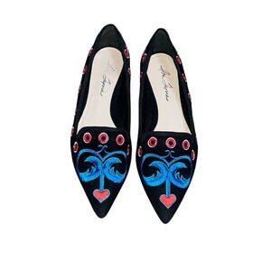 Isa‎ Tapia Rocio Embroidered Floral Heart Pointed Toe Flats Black 37